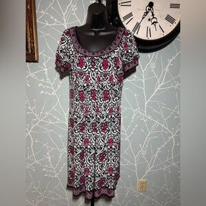London Style Collection Black Pink Print Dress Size 8